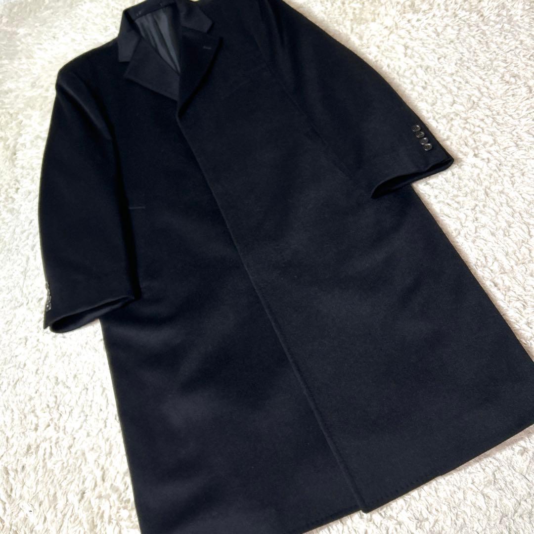 【未使用品】カシミヤ100% ロングチェスターコート ブラック 比翼 Mサイズ