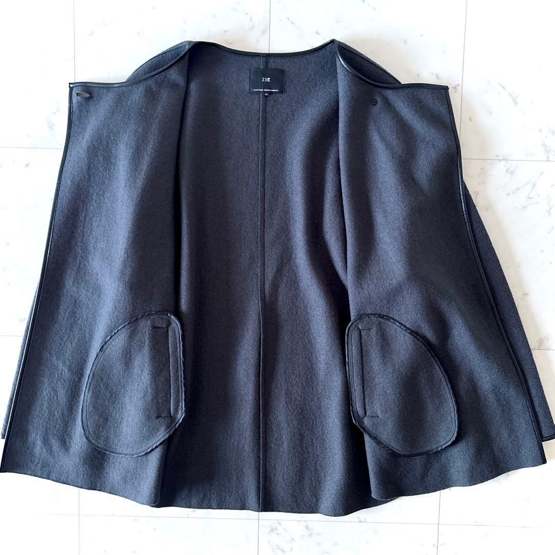 美品 23区 コンプレストパイル ショートアウター ウール ケープ 大きいサイズ