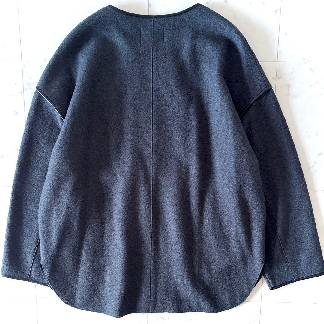 美品 23区 コンプレストパイル ショートアウター ウール ケープ 大きいサイズ