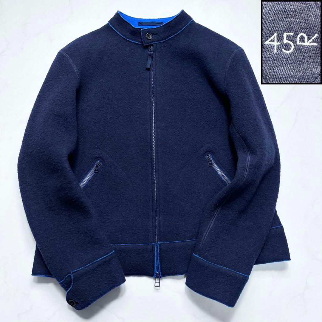 現行タグ✨45R 縮絨ウールジャケット ダブルジップアップブルゾン 秋冬 紺 2