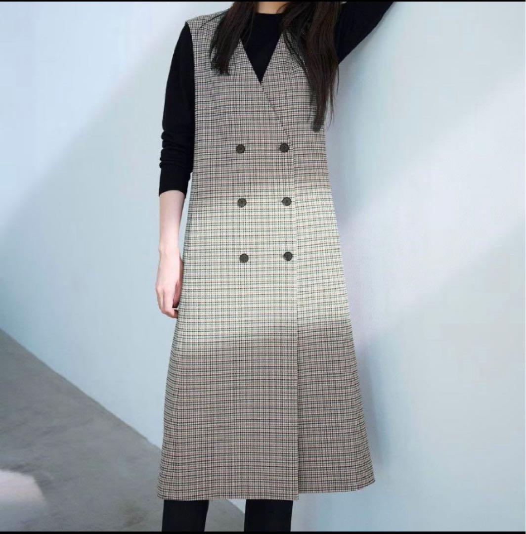 未使用級 23区 杏さん着用 2023 ガンクラブチェック ロング ジレ M