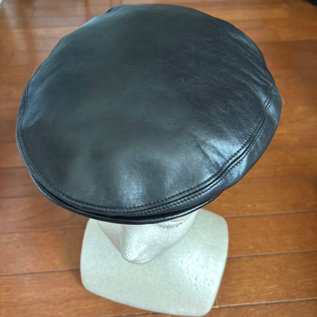 美品 GUCCI 本革 羊革 ハンチング イタリア製 ブラック XL