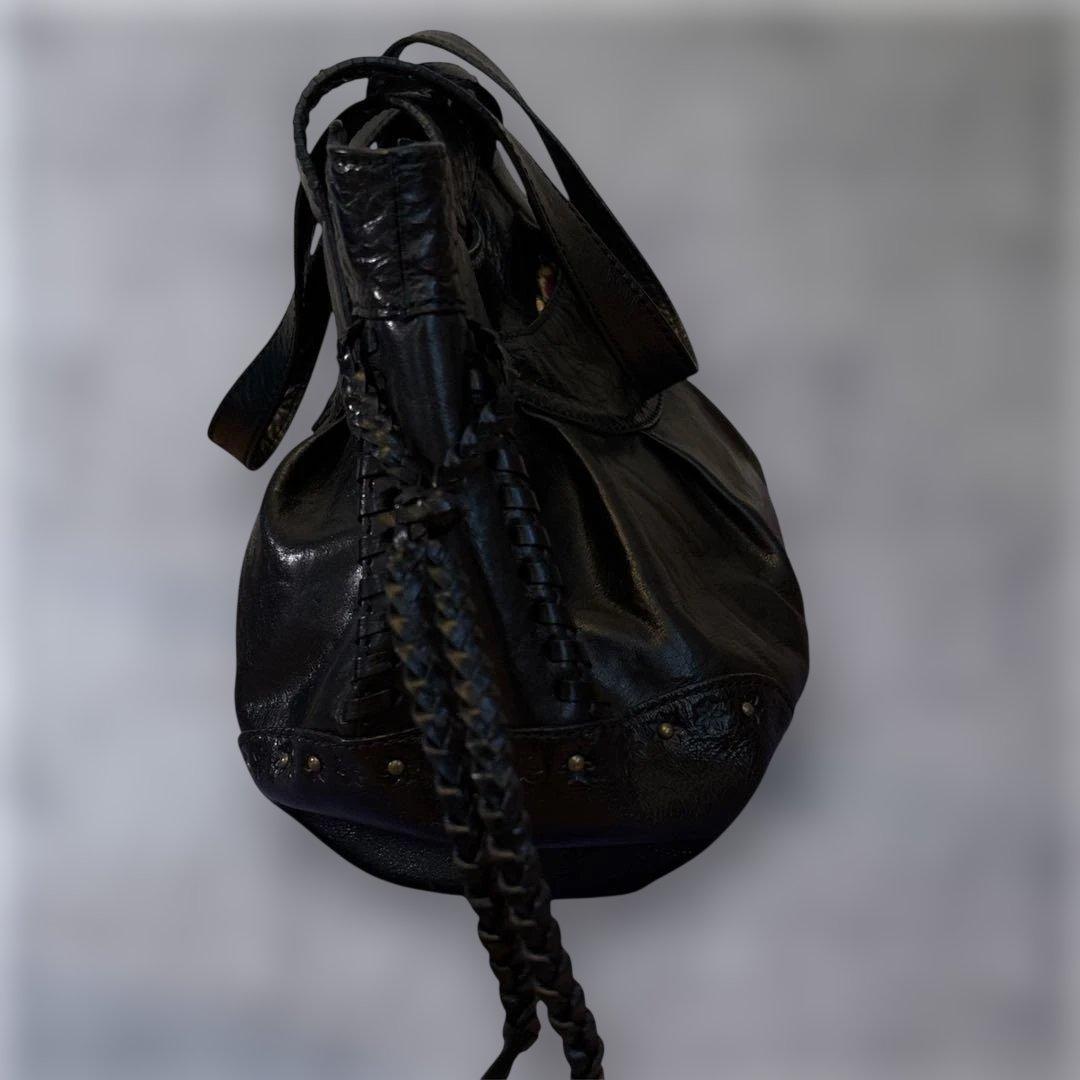 ANNA SUI アナスイ　本革レザー　フリンジ　スタッズ　蝶　ブラック　y2k