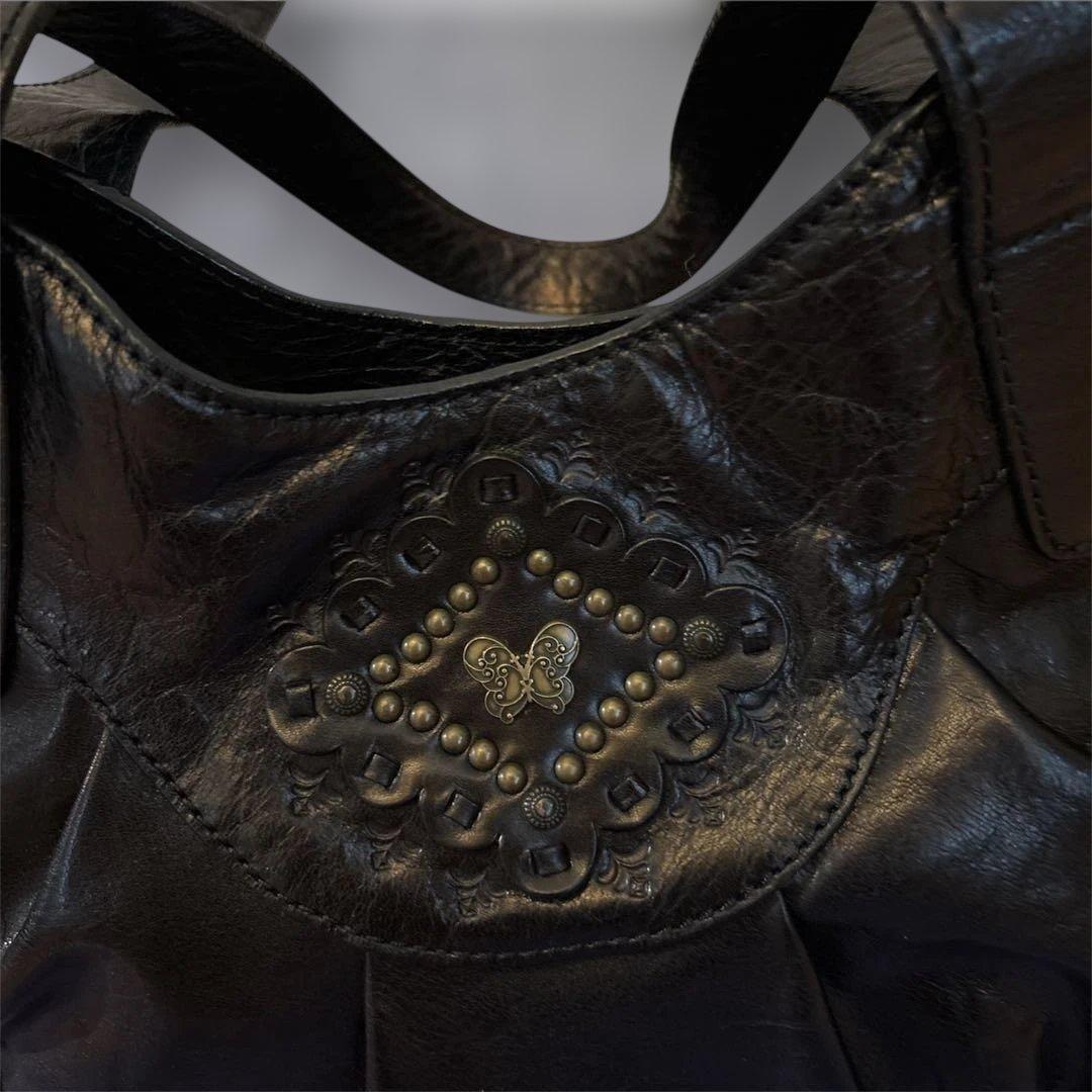 ANNA SUI アナスイ　本革レザー　フリンジ　スタッズ　蝶　ブラック　y2k