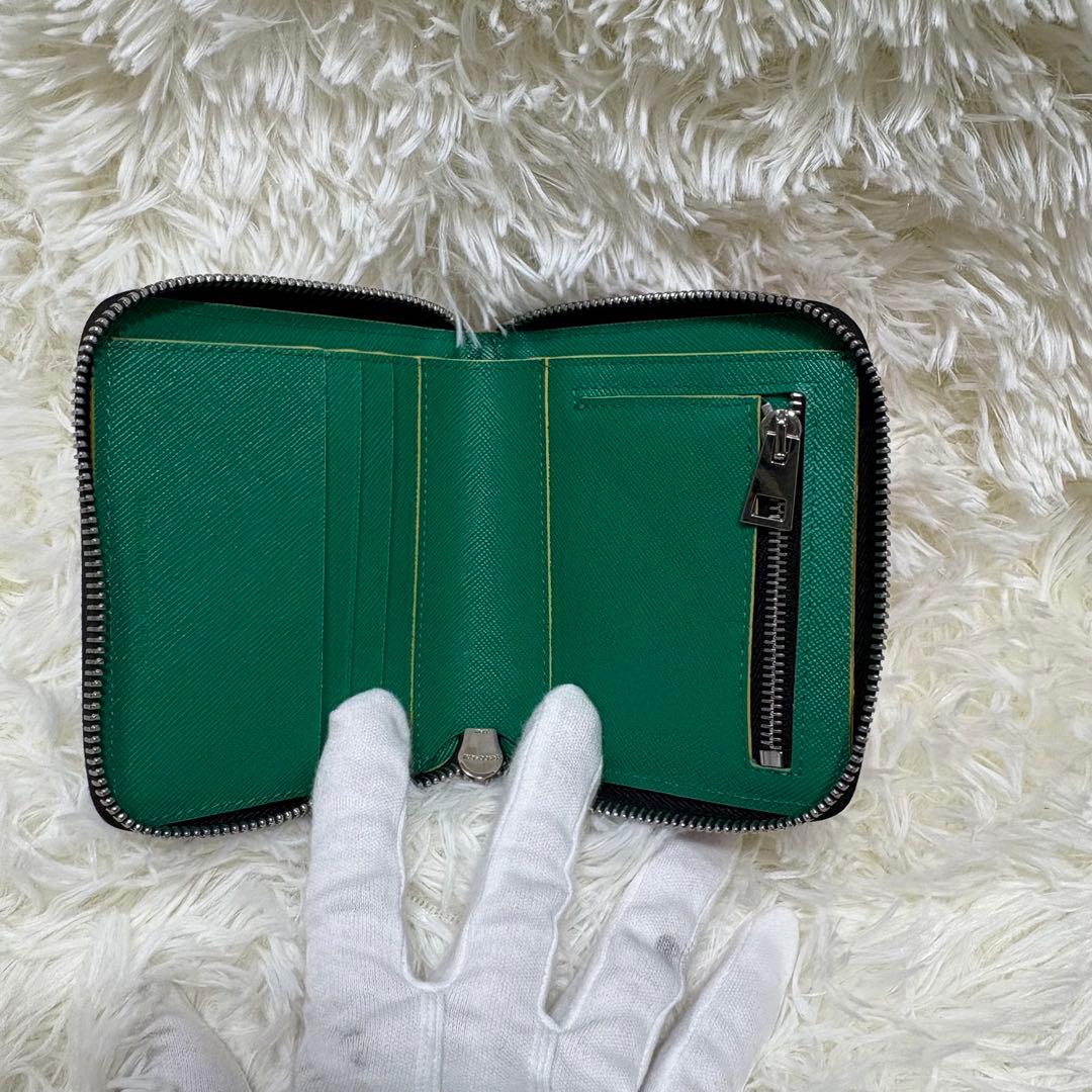 箱あり　マルニ　2つ折り　ラウンドジップ　バイカラー　青　赤　本革　保存袋