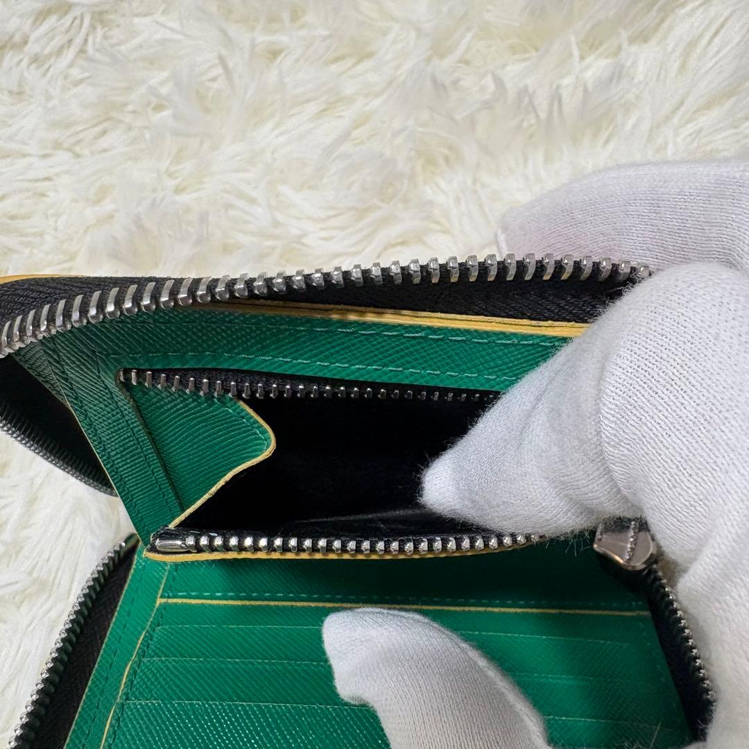 箱あり　マルニ　2つ折り　ラウンドジップ　バイカラー　青　赤　本革　保存袋