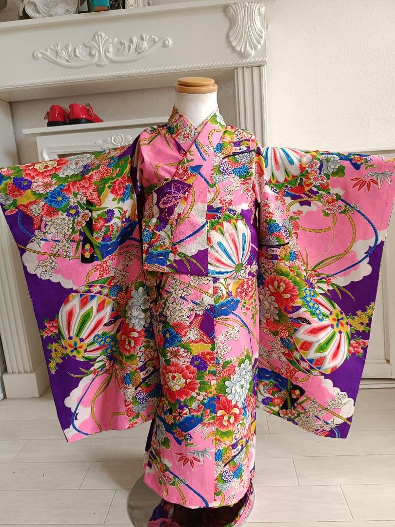 アンティーク紫ピンクの着物単品