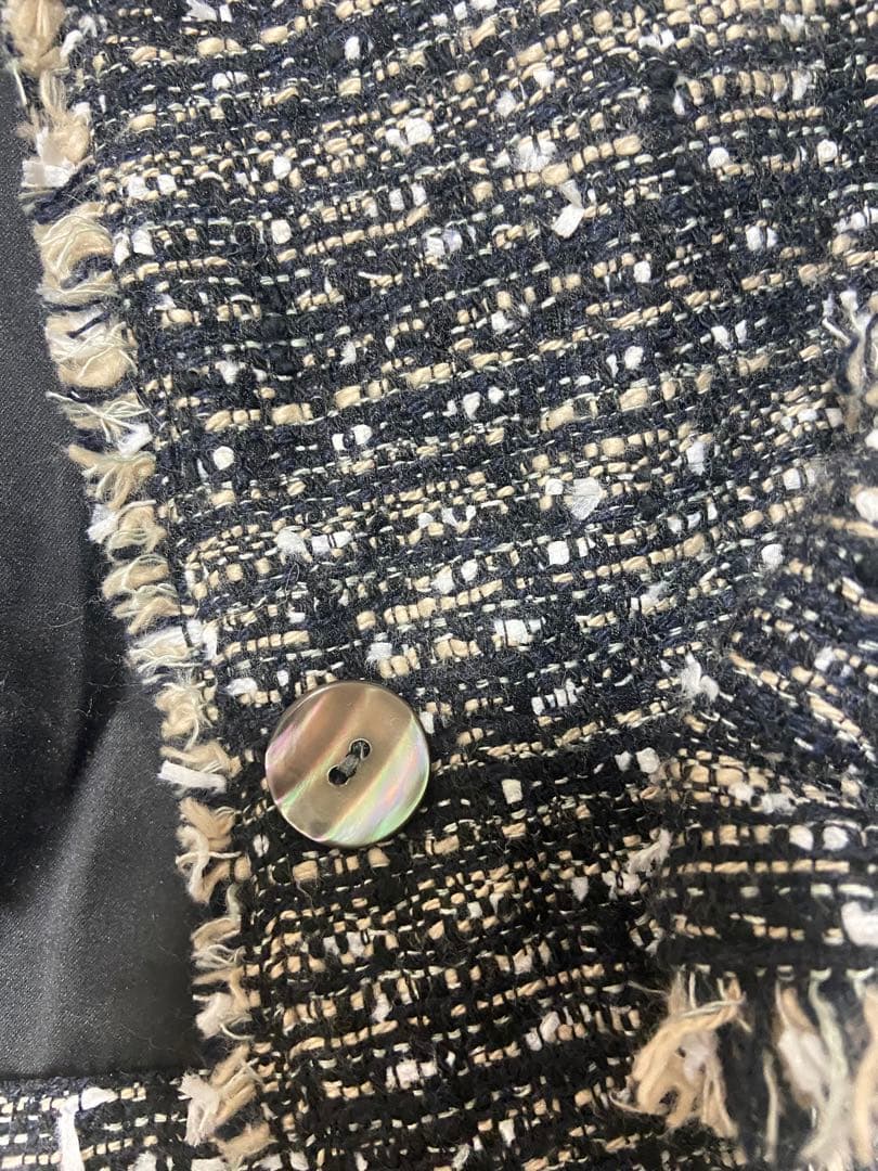 anuansアニュアンスオリジナルツイードノーカラージャケットブラックブルゾン