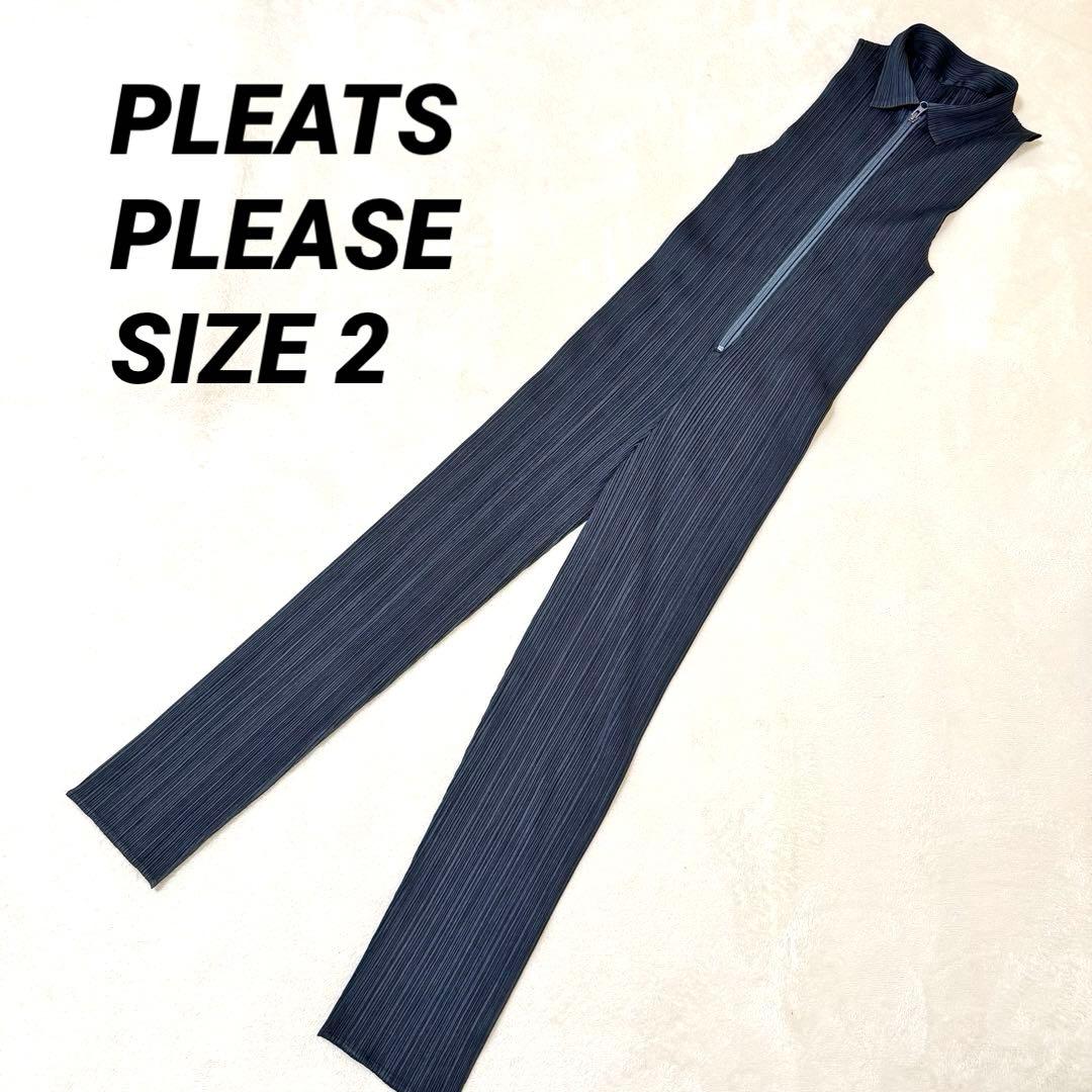 極美品✨PLEATS PLEASE オールインワン　ネイビー　ジップ　Mサイズ
