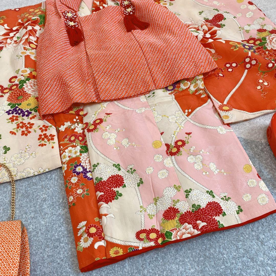 七五三 2歳 3歳 正絹 アンティーク 着物 被布 バッグ 草履 セット