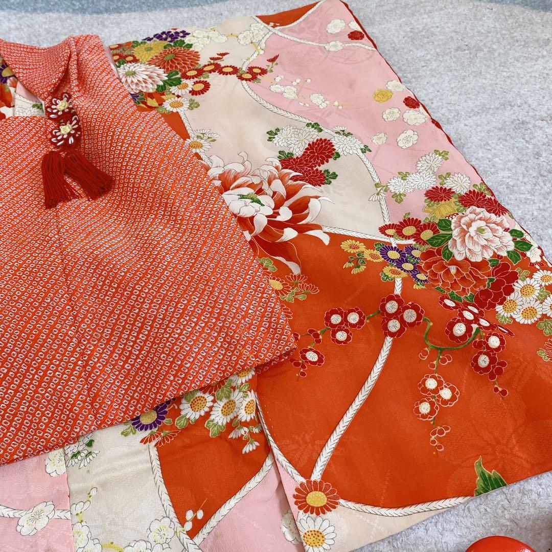 七五三 2歳 3歳 正絹 アンティーク 着物 被布 バッグ 草履 セット