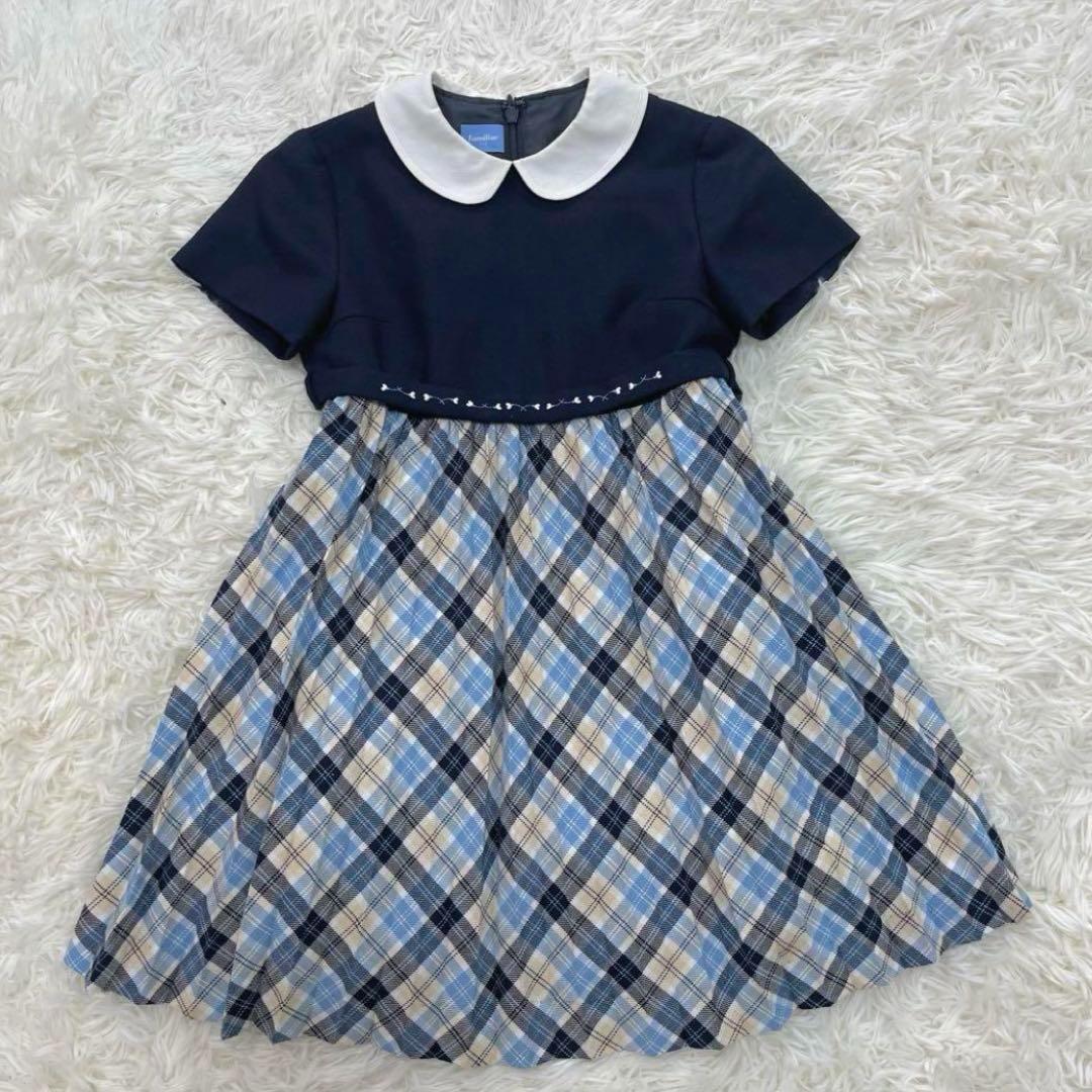 美品✨ファミリア　110 フォーマルアンサンブルスーツ　ネイビー　白襟ワンピース