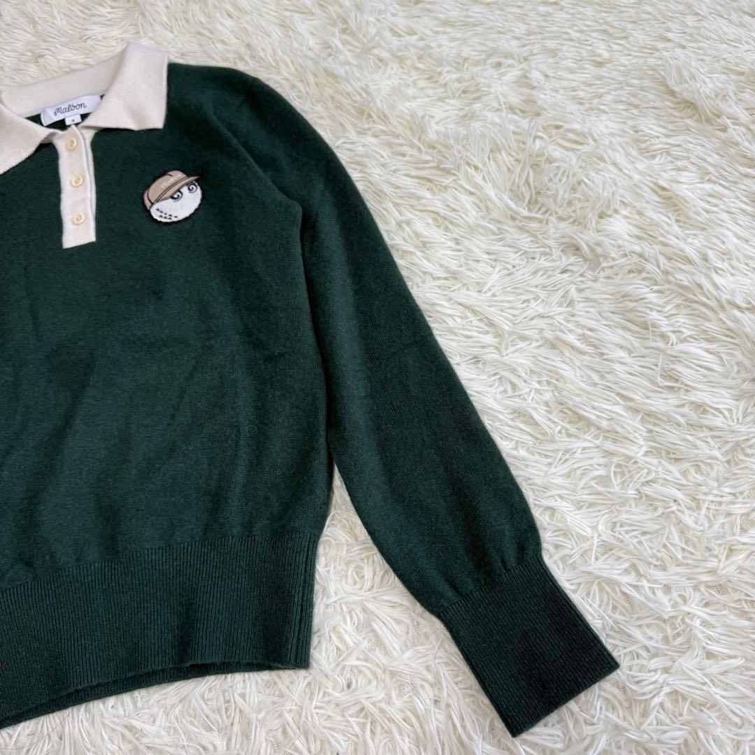【マルボンゴルフ】美品 ポロシャツ グリーン ワッペン カシミヤ S レディース