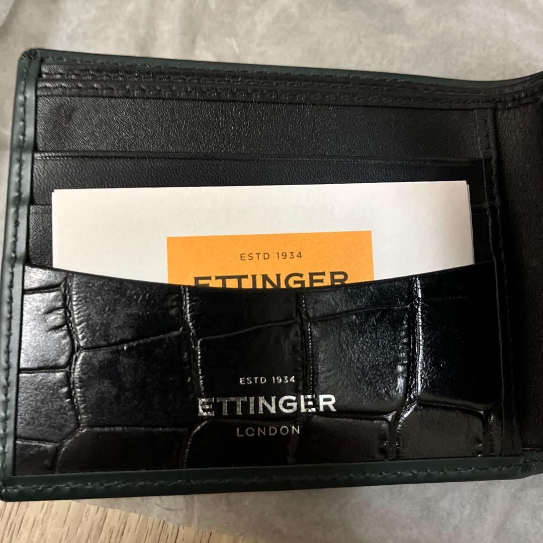 ETTINGER グリーン ブラック クロコ型押し　二つ折り財布　エッティンガー