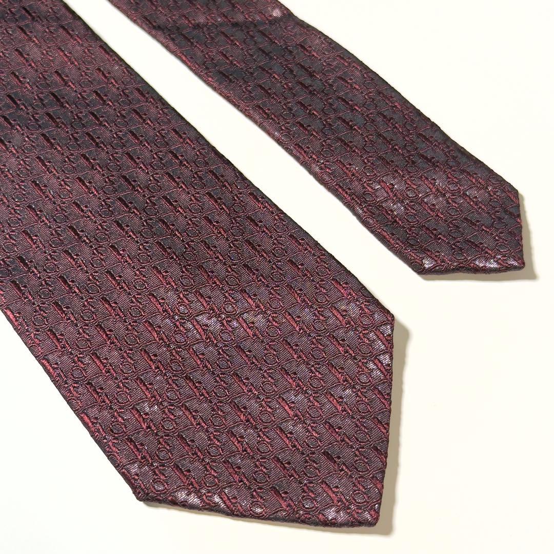 【美品】 Dior ディオール トロッター柄 レッド系 ネクタイ