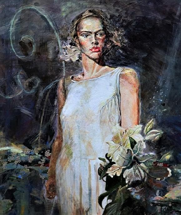 行縄博文　F15号　スポットライトの美女 　ル・サロン出品のフランス画壇活躍画家