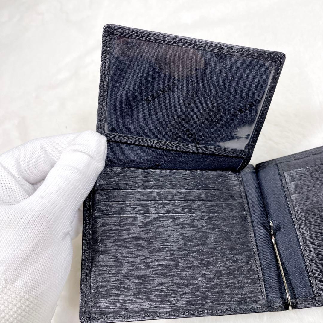 極美品 PORTER ポーター カレント マネークリップ 2つ折り財布 黒