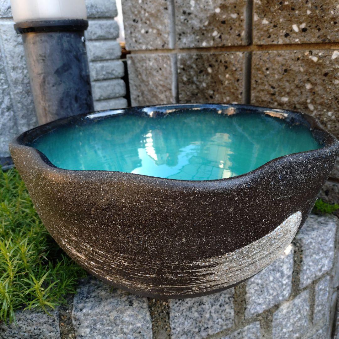 信楽焼　陶器　めだか鉢　睡蓮鉢　グリーン(大)37cm