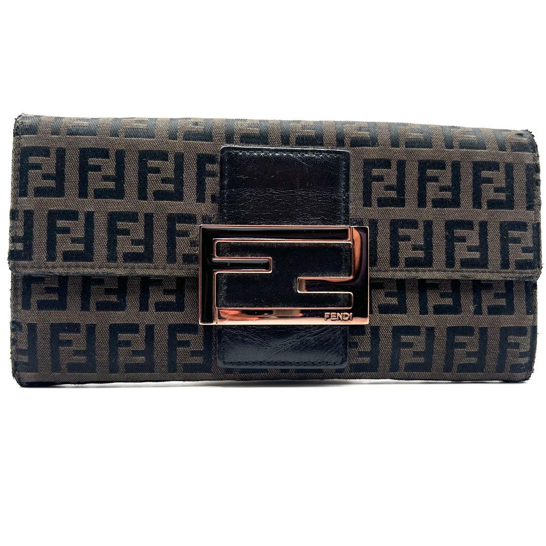 フェンディ ズッキーニ 長財布 FF マンマ フラップ キャンバス 総柄