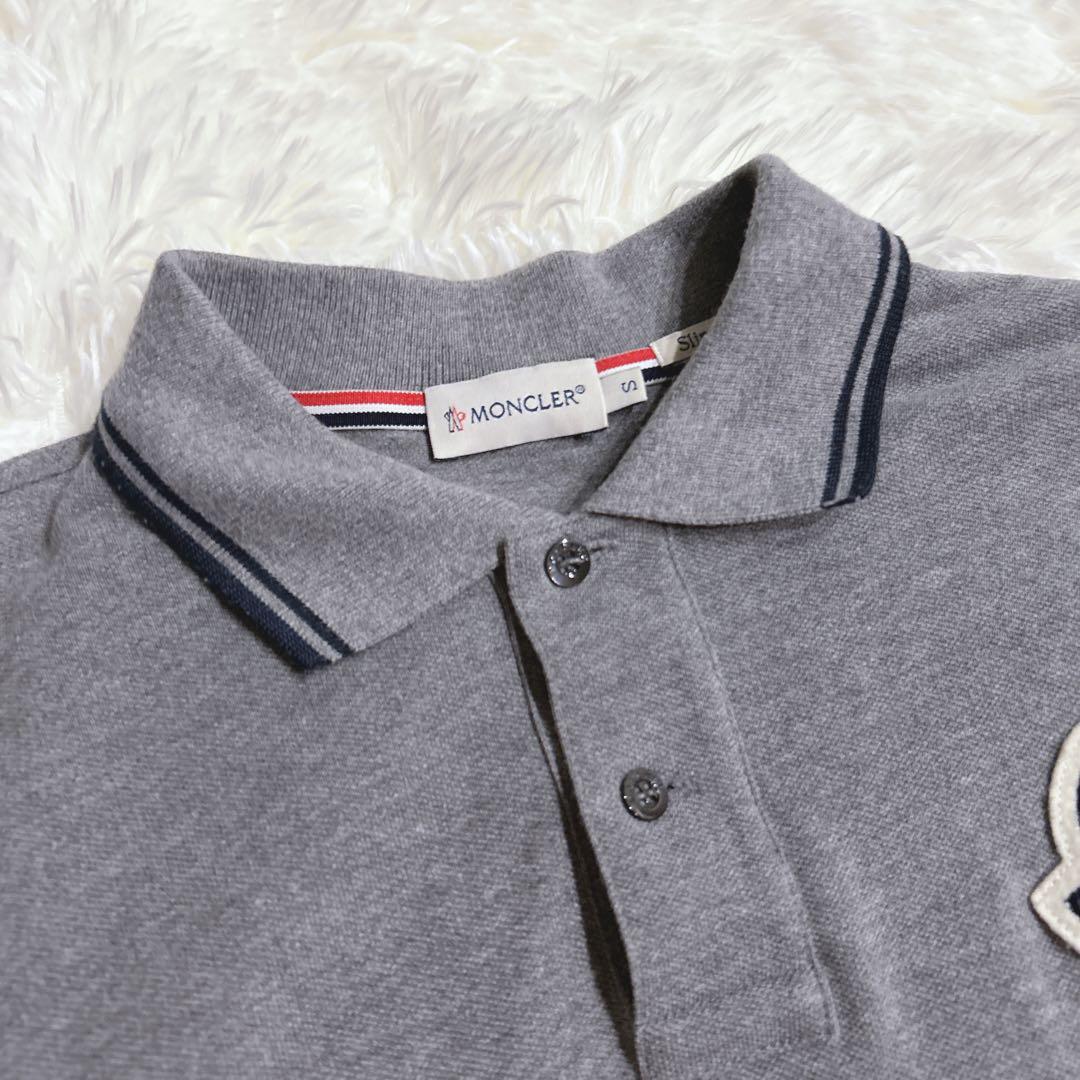 モンクレール　ワイポイント　ワッペン　長袖　ポロシャツ　グレー