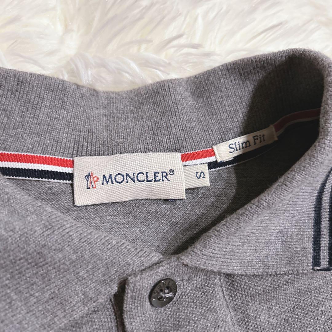 モンクレール　ワイポイント　ワッペン　長袖　ポロシャツ　グレー