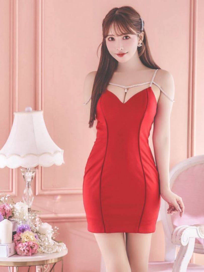 【値下げ】sugar 赤　ネックライン ミニドレス