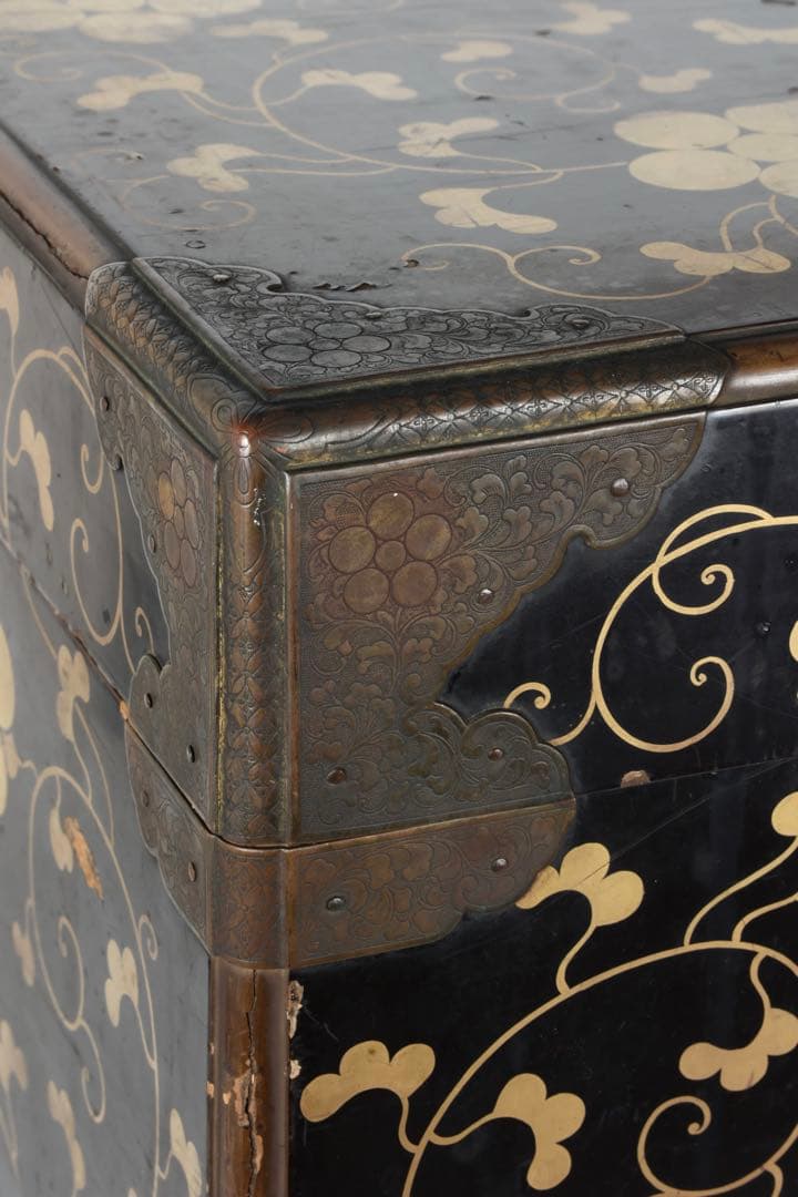 【江戸期】星梅鉢家紋 総面蒔絵 大名挟箱 金具付 時代箪笥 雛道具 古美術 骨董