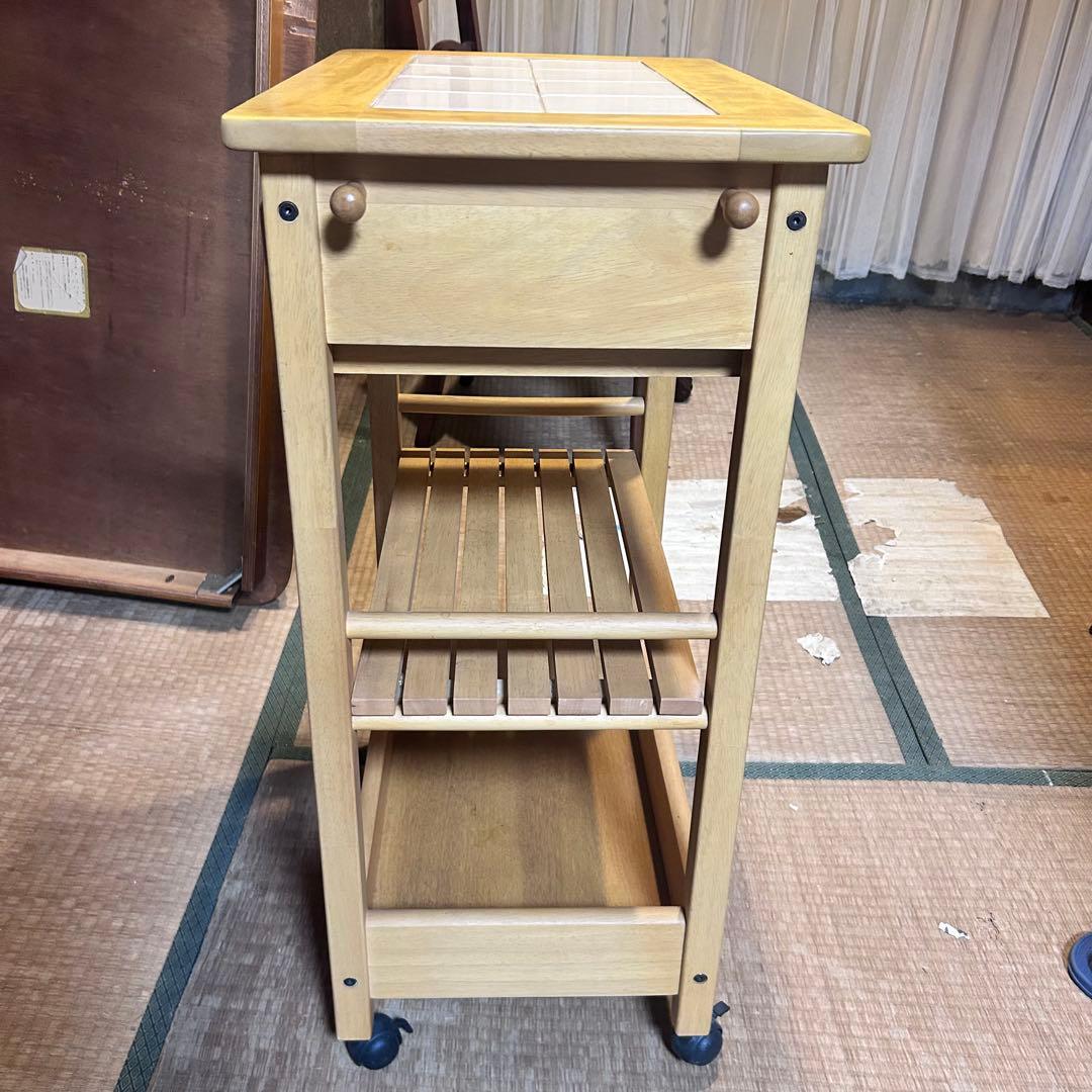 【希少】森のサーカス 木製キッチンワゴン タイルトップ キャスター付
