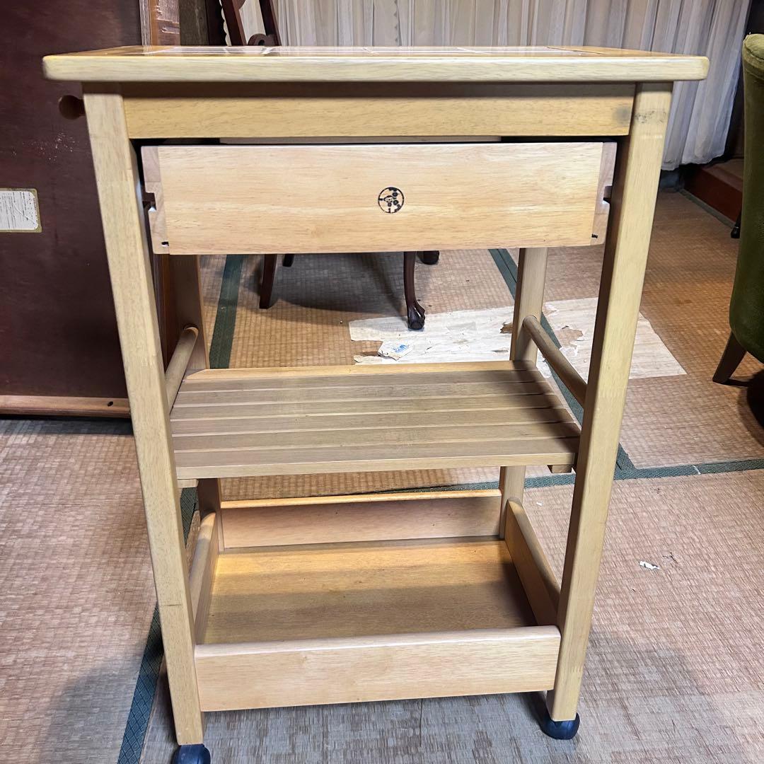 【希少】森のサーカス 木製キッチンワゴン タイルトップ キャスター付