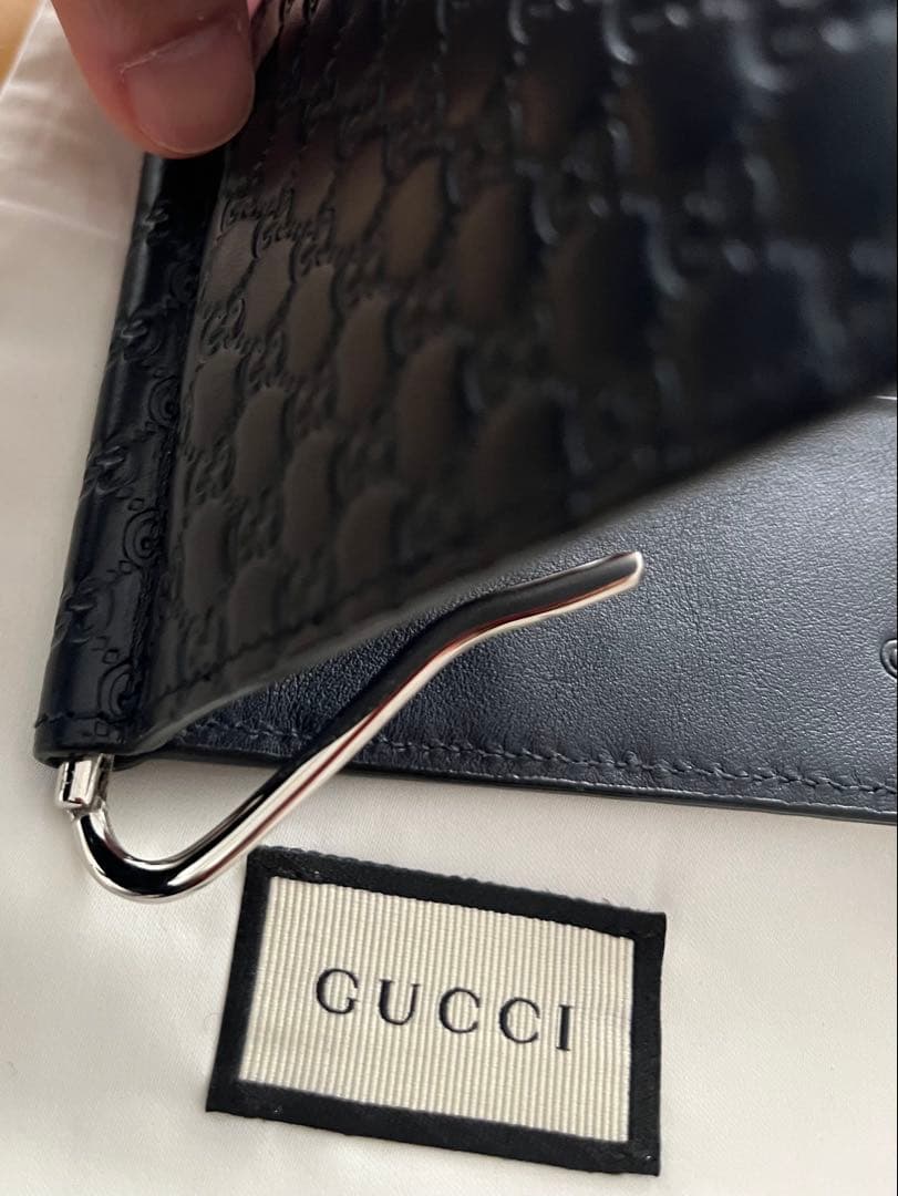 レザー マネークリップ　ネイビー　GG マイクロシマ　GUCCI