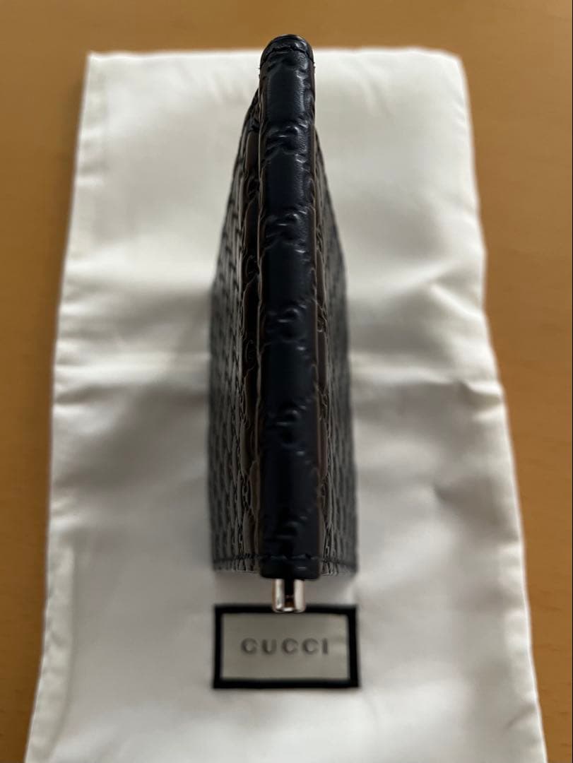 レザー マネークリップ　ネイビー　GG マイクロシマ　GUCCI
