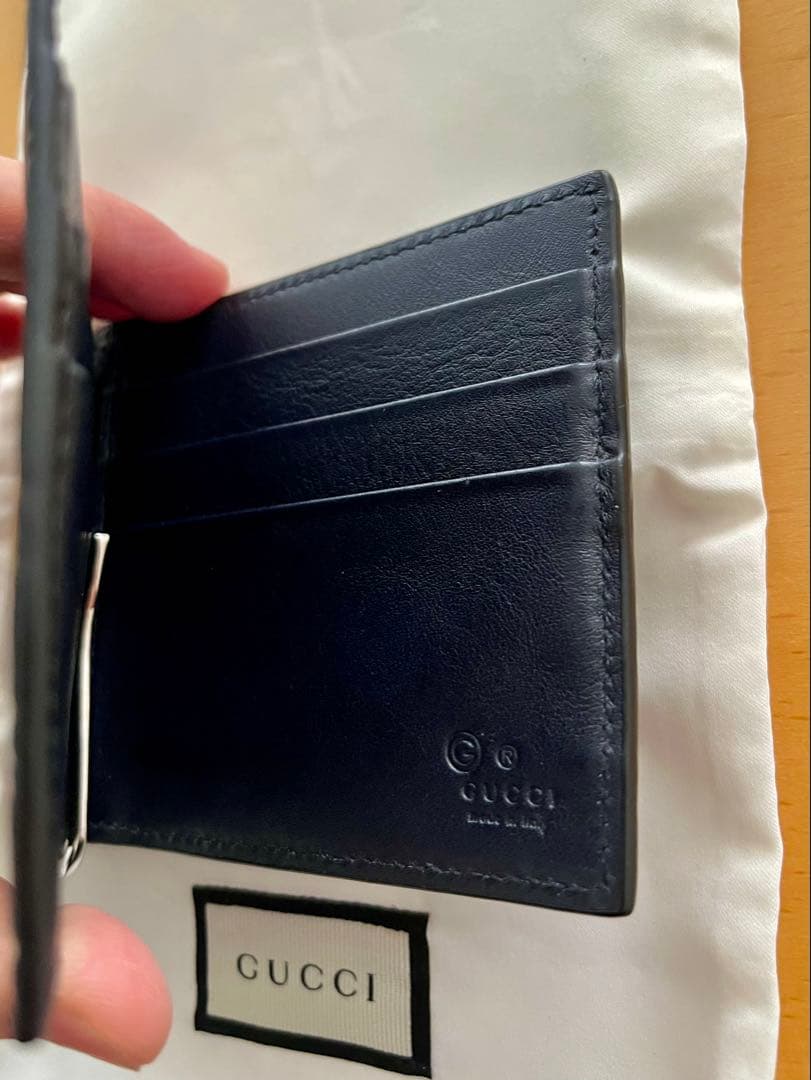レザー マネークリップ　ネイビー　GG マイクロシマ　GUCCI