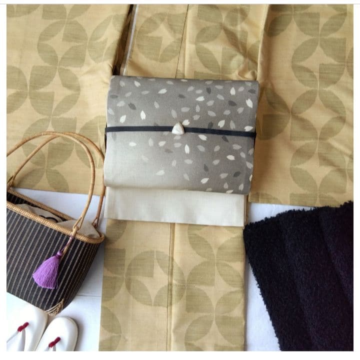 ◆未使用美品◆袋帯 花吹雪 グレーベージュ 紬正絹 小紋 付下げ お花見 観劇