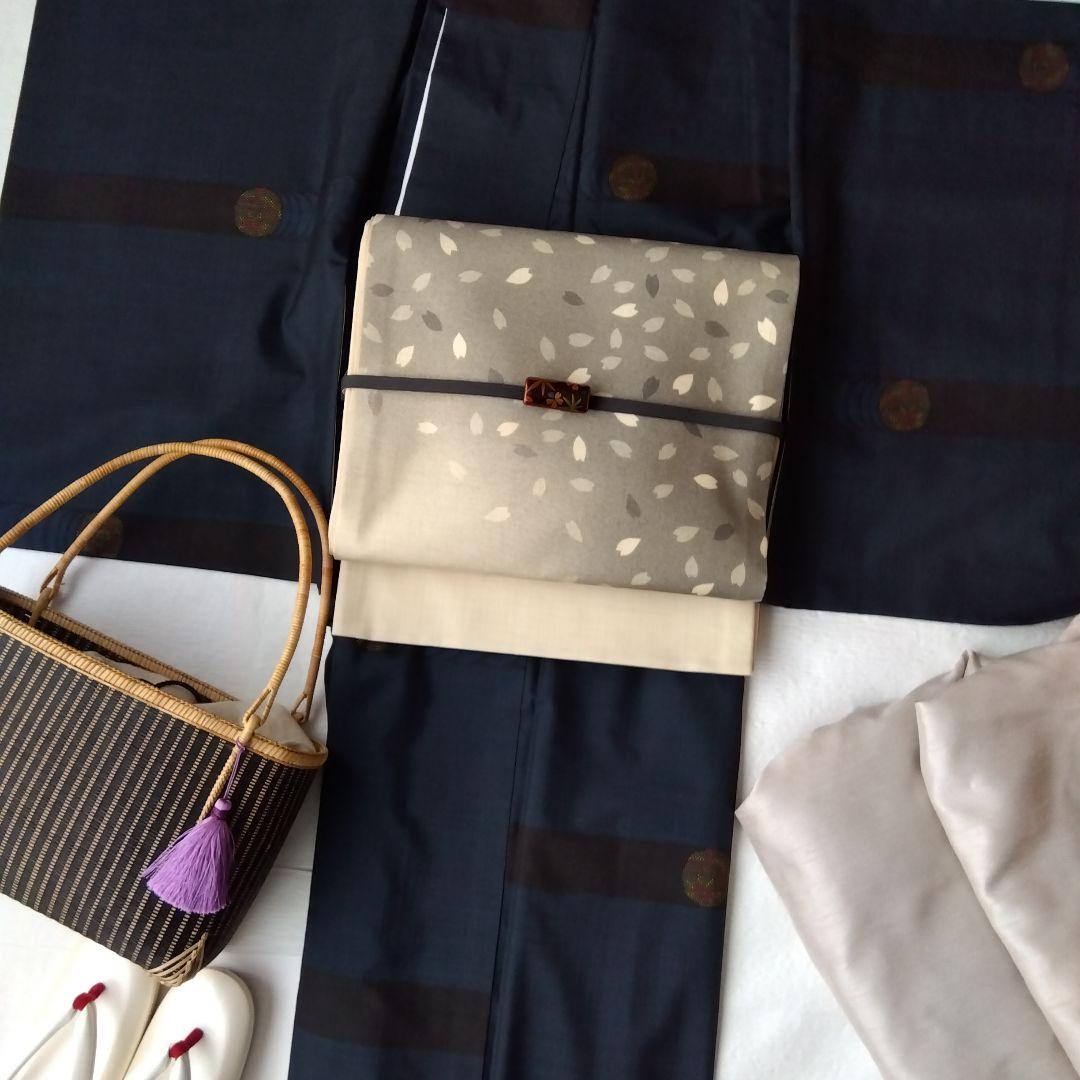 ◆未使用美品◆袋帯 花吹雪 グレーベージュ 紬正絹 小紋 付下げ お花見 観劇