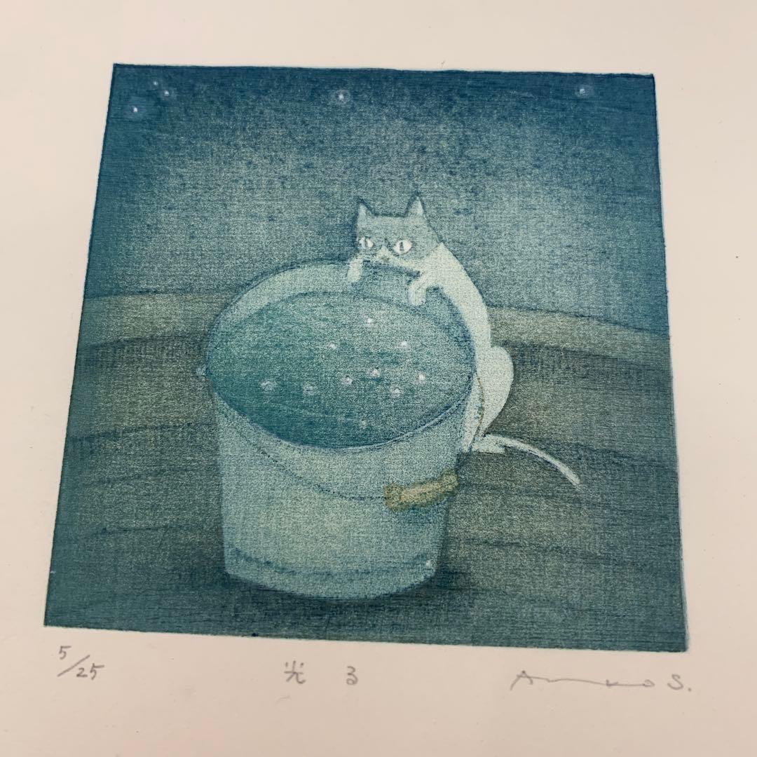 鈴木敦子「光る」限定25 木版画 額付き