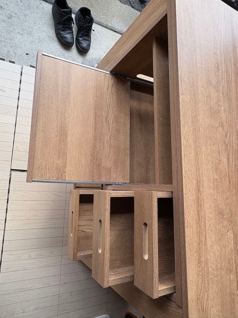 伸縮式キッチンカウンター 食器棚 LOWYA 組み立て済にて配送