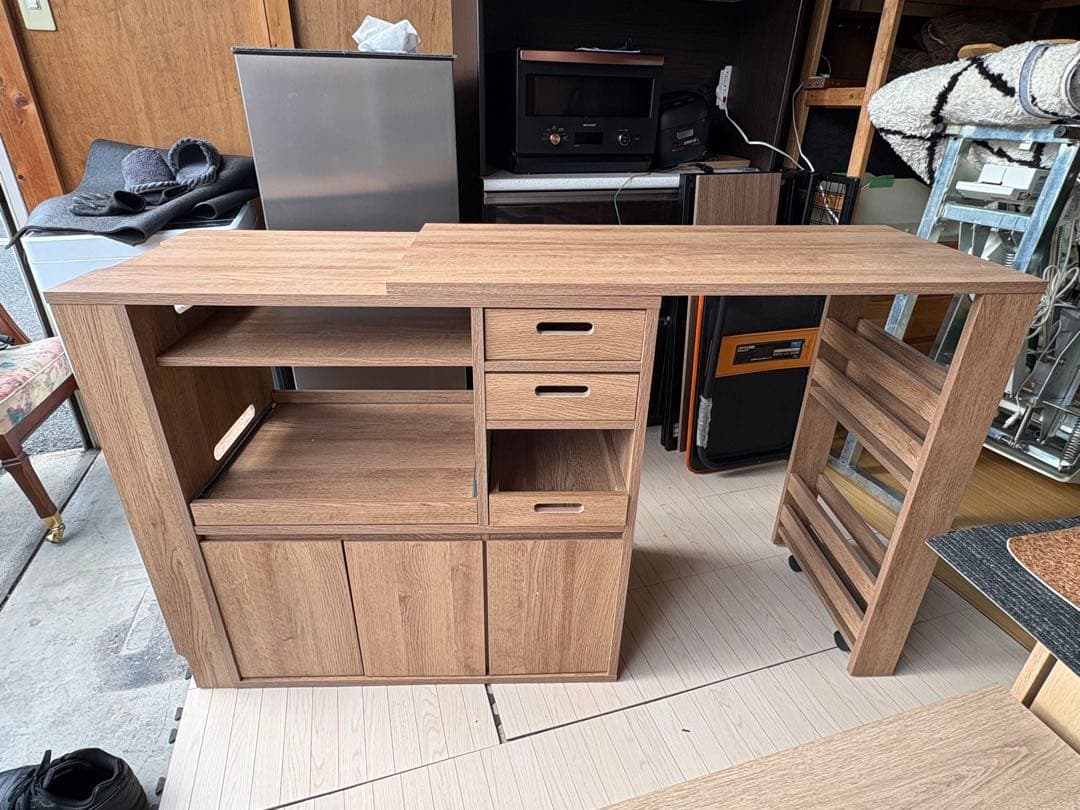 伸縮式キッチンカウンター 食器棚 LOWYA 組み立て済にて配送