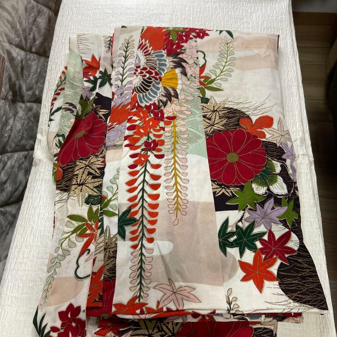 祝い着女子供 産着熨斗目着物 3歳祝い着兼用 お宮参り用 花柄着物K113