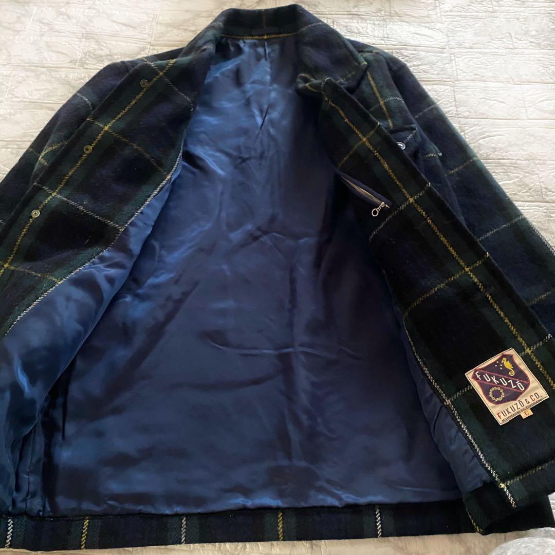フクゾー　カーコート　ウールコート　チェック　メンズ　L 厚手　ジャケット
