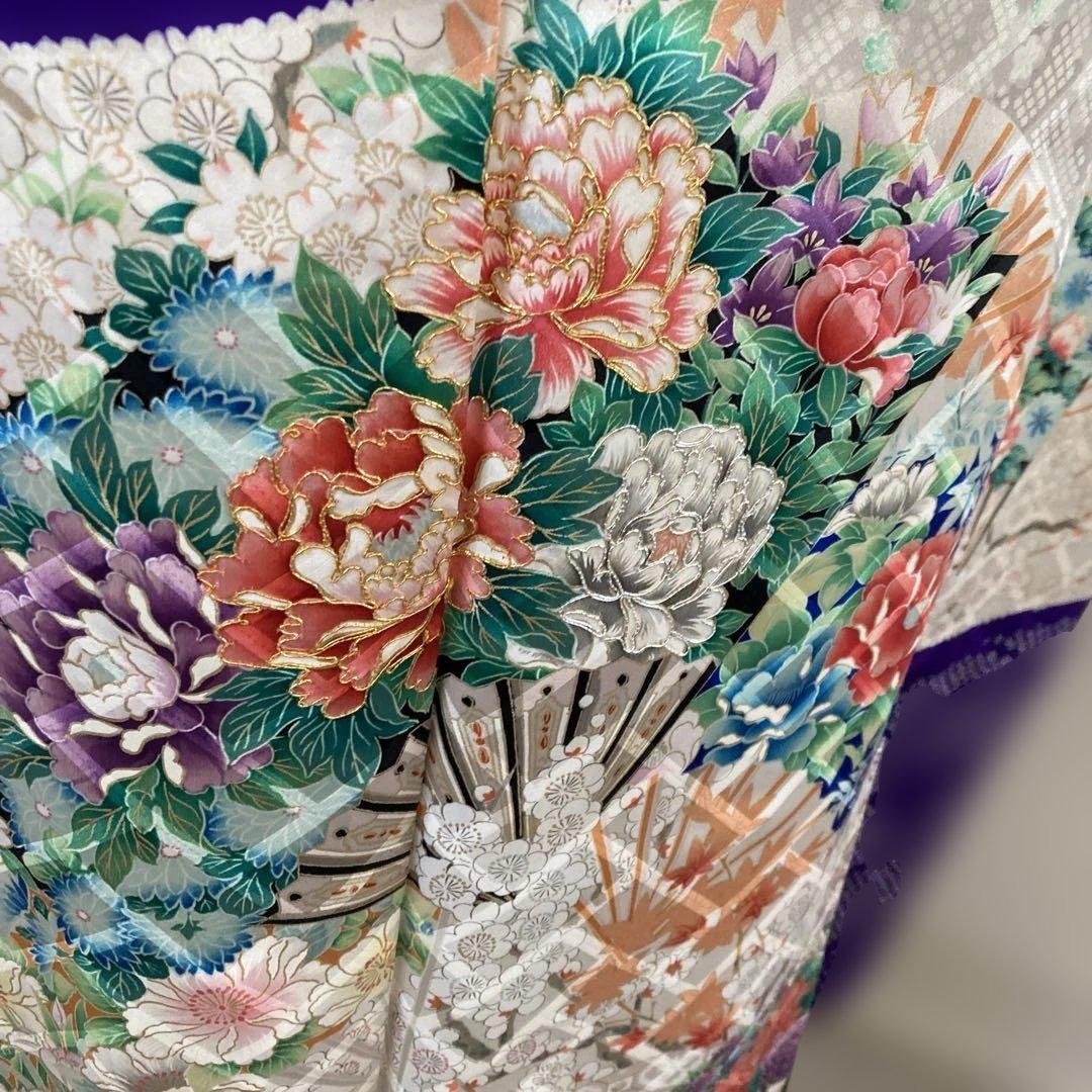 豪華振袖フルセットお探しの方に　白地　ホワイト　花柄　金彩　成人式