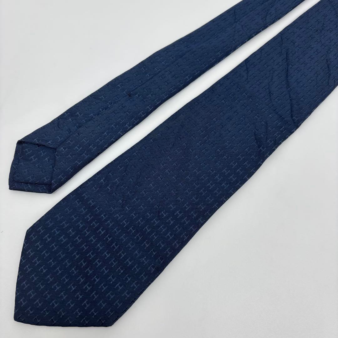 良品✨ エルメス ネクタイ ネイビー Hロゴ テクスチャー SILK 100%