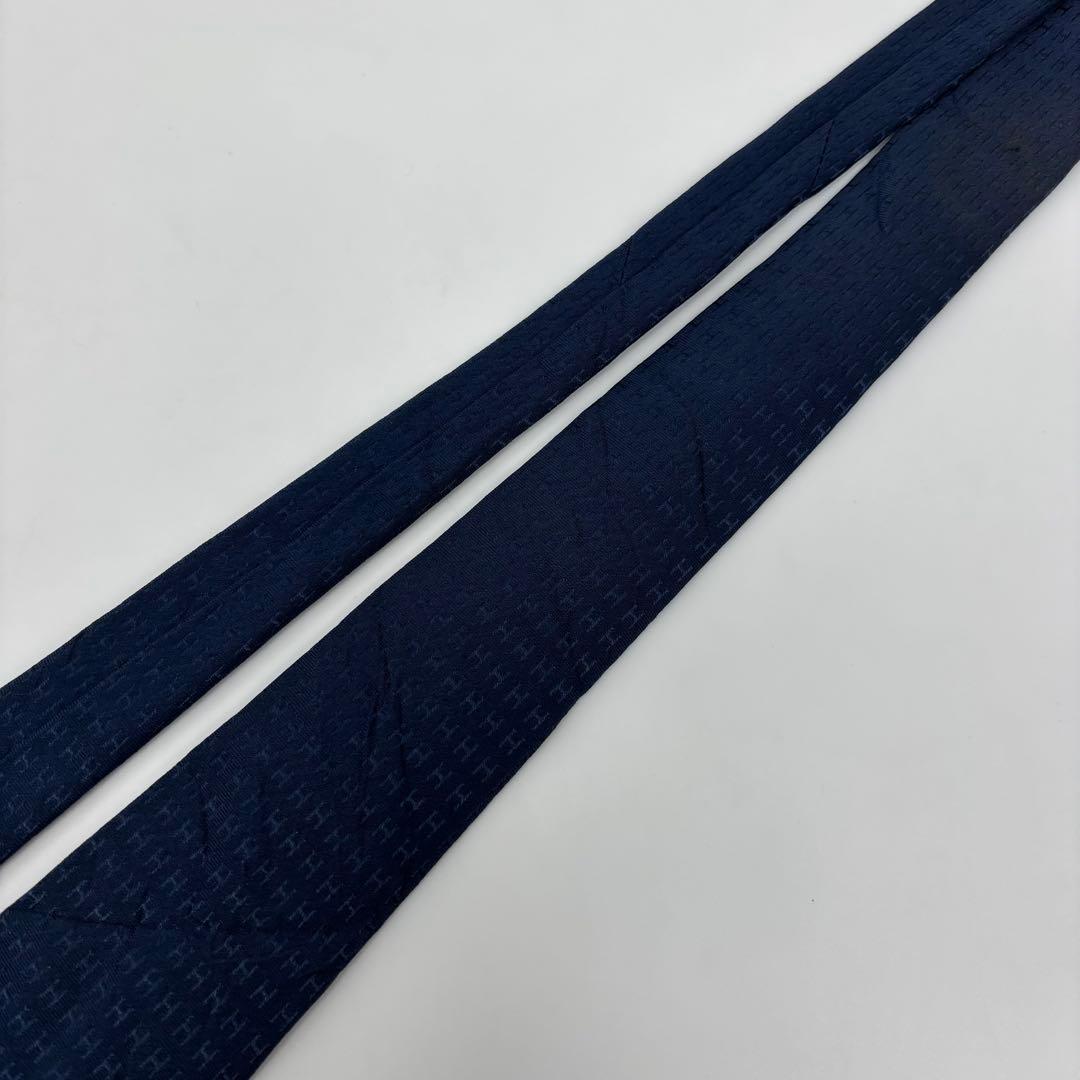 良品✨ エルメス ネクタイ ネイビー Hロゴ テクスチャー SILK 100%
