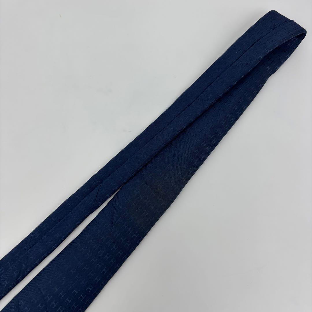 良品✨ エルメス ネクタイ ネイビー Hロゴ テクスチャー SILK 100%