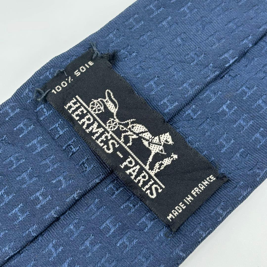良品✨ エルメス ネクタイ ネイビー Hロゴ テクスチャー SILK 100%