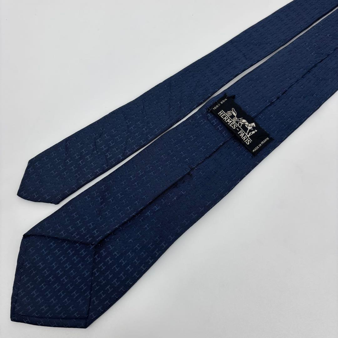 良品✨ エルメス ネクタイ ネイビー Hロゴ テクスチャー SILK 100%