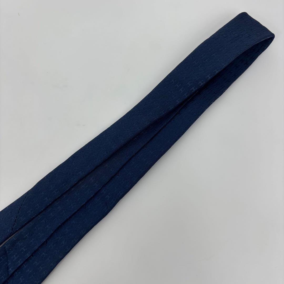 良品✨ エルメス ネクタイ ネイビー Hロゴ テクスチャー SILK 100%