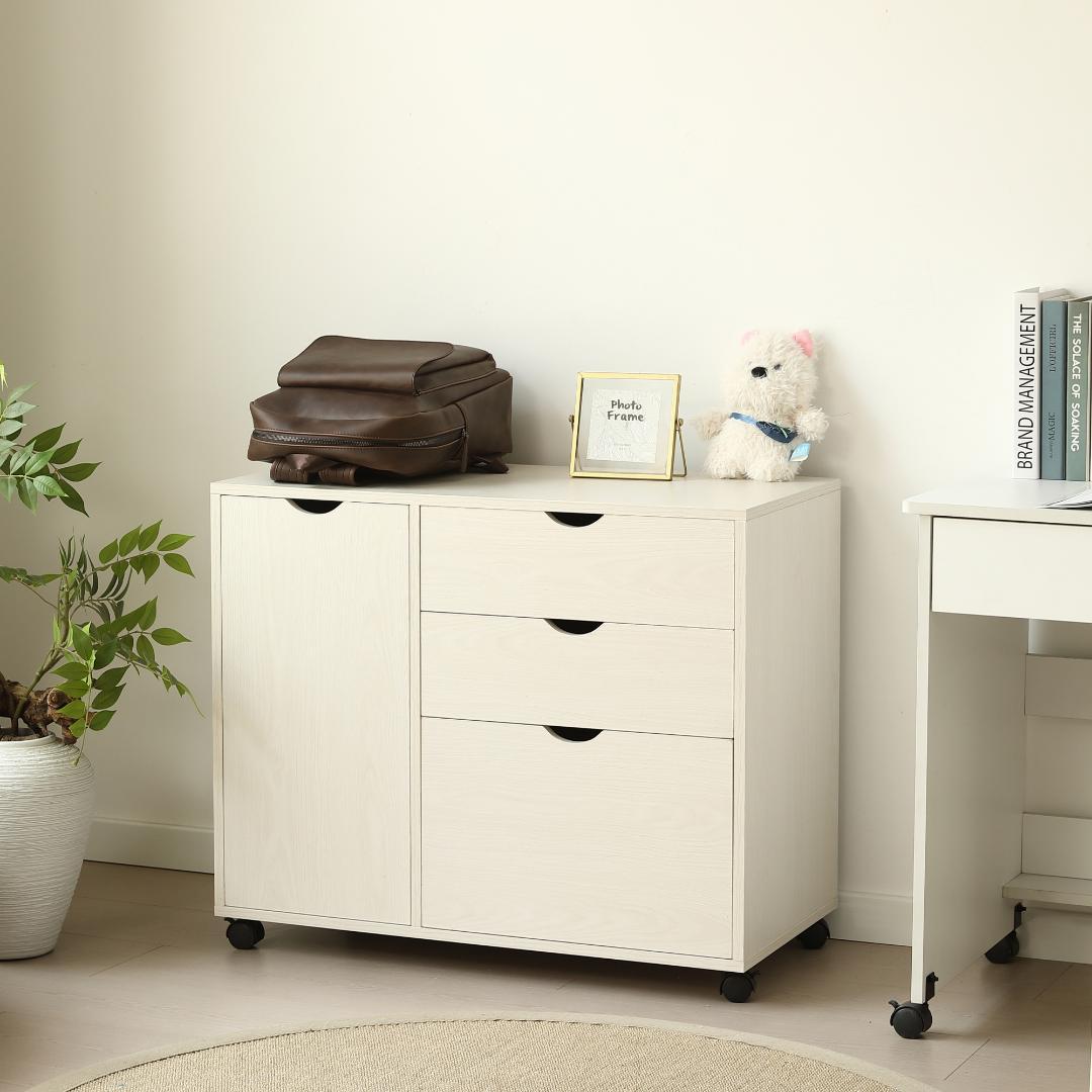 キャビネット幅80 北欧 サイドボード チェスト キャスター付きWHITE