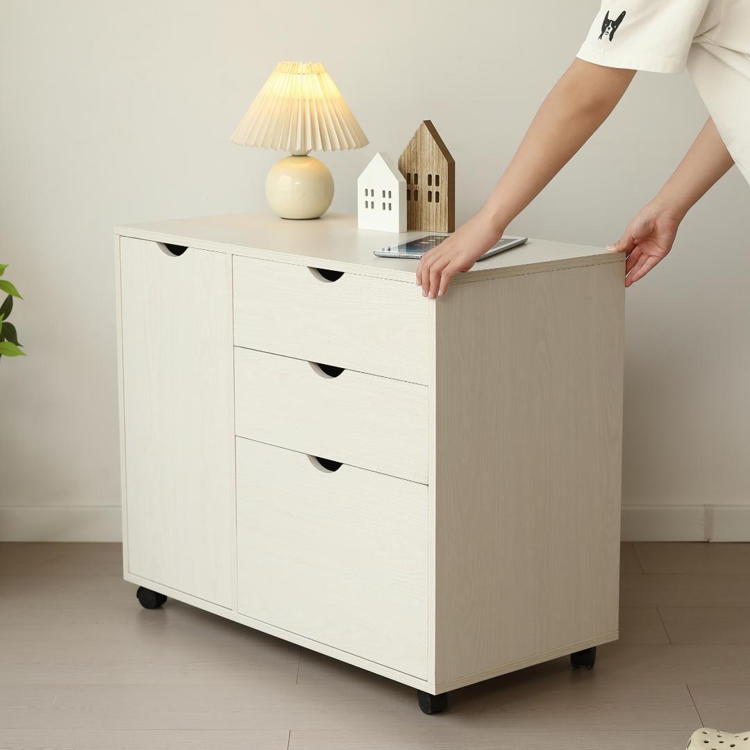 キャビネット幅80 北欧 サイドボード チェスト キャスター付きWHITE