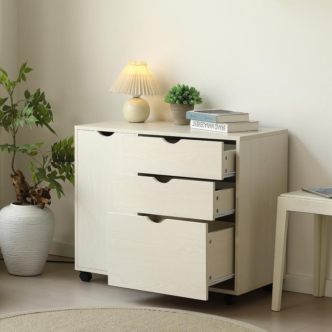 キャビネット幅80 北欧 サイドボード チェスト キャスター付きWHITE
