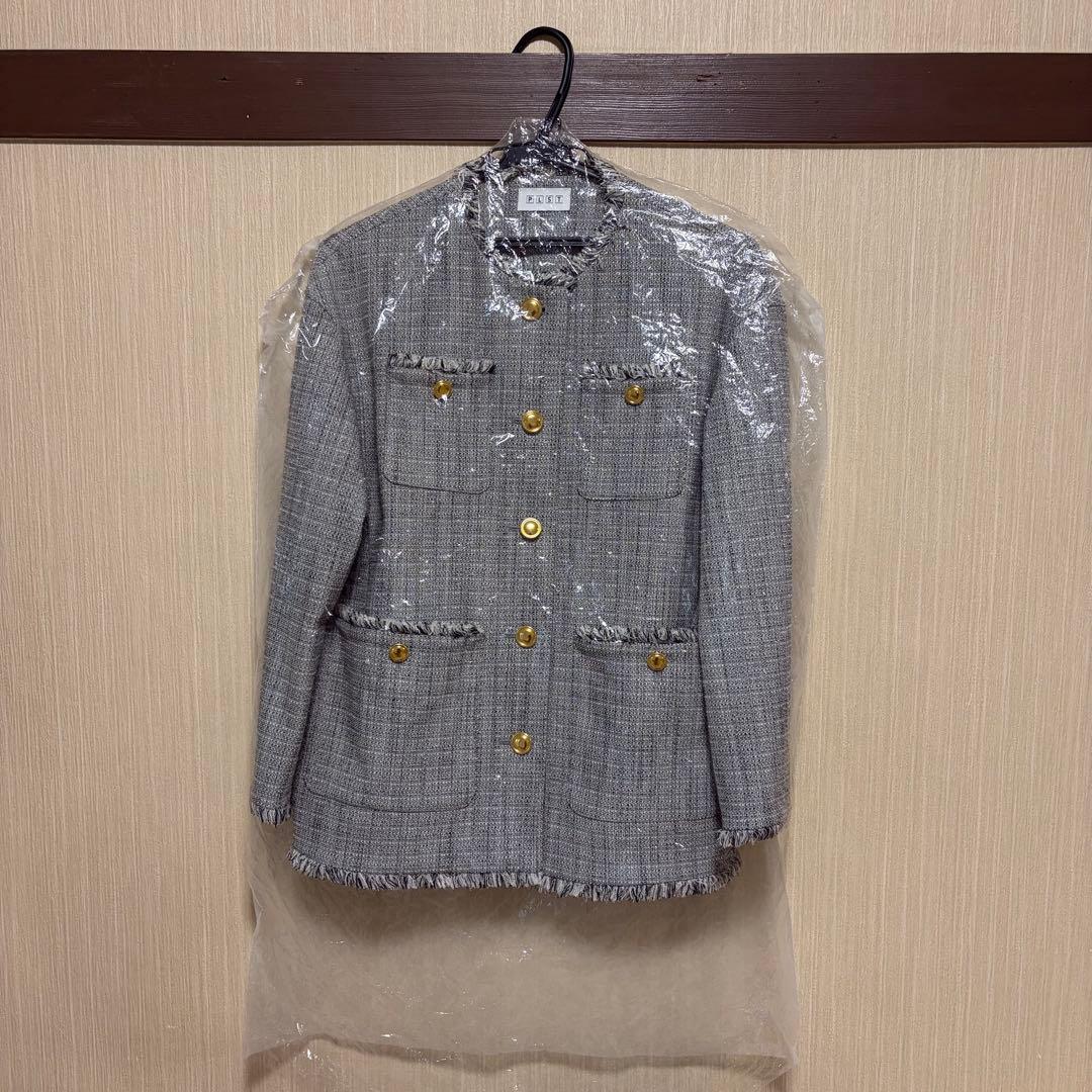 PLST ノーカラー　ツイードジャケット　フォーマル　セレモニー　入園式　卒園式